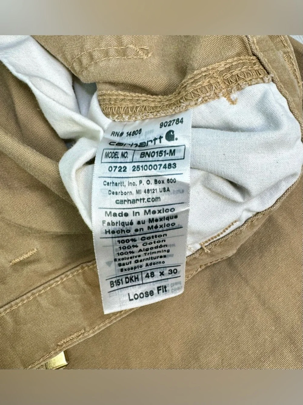 Carhartt Men's Tan Carpenter Cargo Tan Pants Size 48x31 Loose Fit